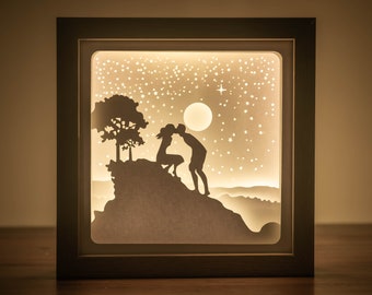 Paar küssen Light Box SVG, Berg Szene Shadowbox Vorlage (Digitaler Download)