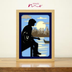 3D Guitarist Colored Card Stock SVG Template, Musician Shadowbox SVG, Music Lover Paper Cut SVG Room Decor.