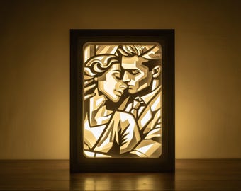 3D Couple Shadowbox Template, Paper Cut Lightbox SVG (Digital Download)