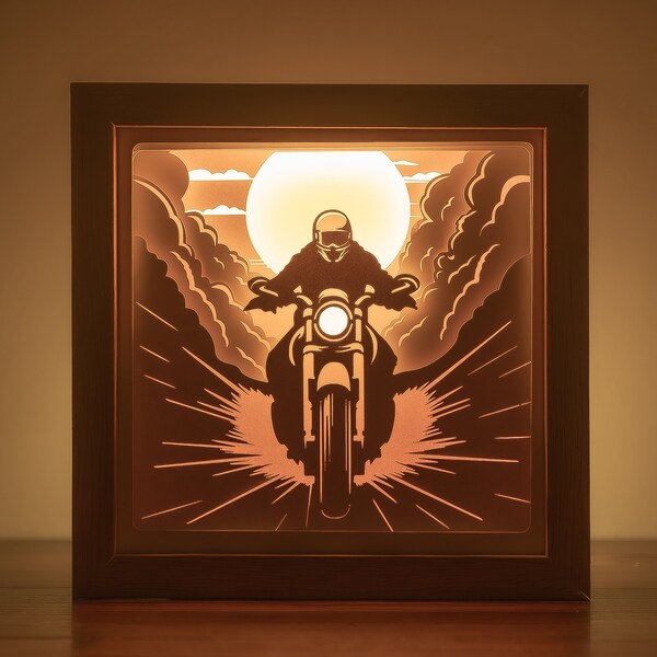 3D Motorcycle Shadowbox Template, Rider Lightbox SVG Files, Motorbike Paper Cut SVG Room Decor