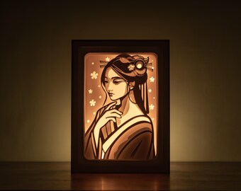3D Woman Portrait Paper Cut SVG Template, Abstract Portrait Lightbox SVG Files, Beautiful Geisha Shadowbox Template.