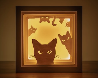 3D Peeking Cats Light Box SVG, Layered Paper Cut Shadowbox Template (Digital Download)