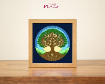 Plantilla SVG de Árbol de la Vida 3D con caja de sombras: Diseño de corte de papel en capas (descarga digital)