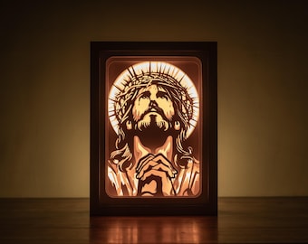 3D Jesus Shadowbox Template, Jesus Christ Lightbox SVG, Almighty God Paper Cut Room Decor.