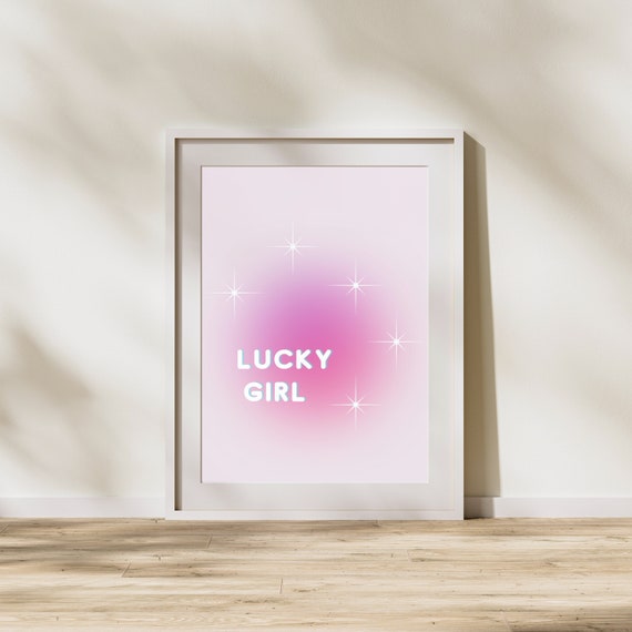 Lucky Girl Poster, Pink Pilates Aesthetic Wall Art, Pink Girl Prints, Pink  Room Decor, Minimalist Room Decor, Digital Print, Printable Print 
