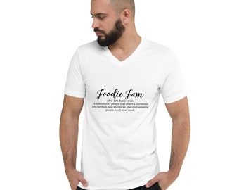 Foodie Fam Unisex Short Sleeve V-Neck T-Shirt Black Lettering