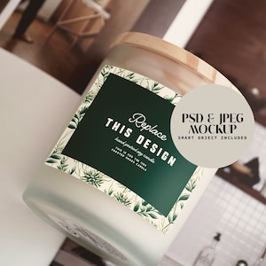 Frosted 11 oz Glazen Kaars Label Mockup, Gedrukt Mint, Printedmint, Print On Demand Candle Mockup Foto Mocks Grafisch POD Mockup