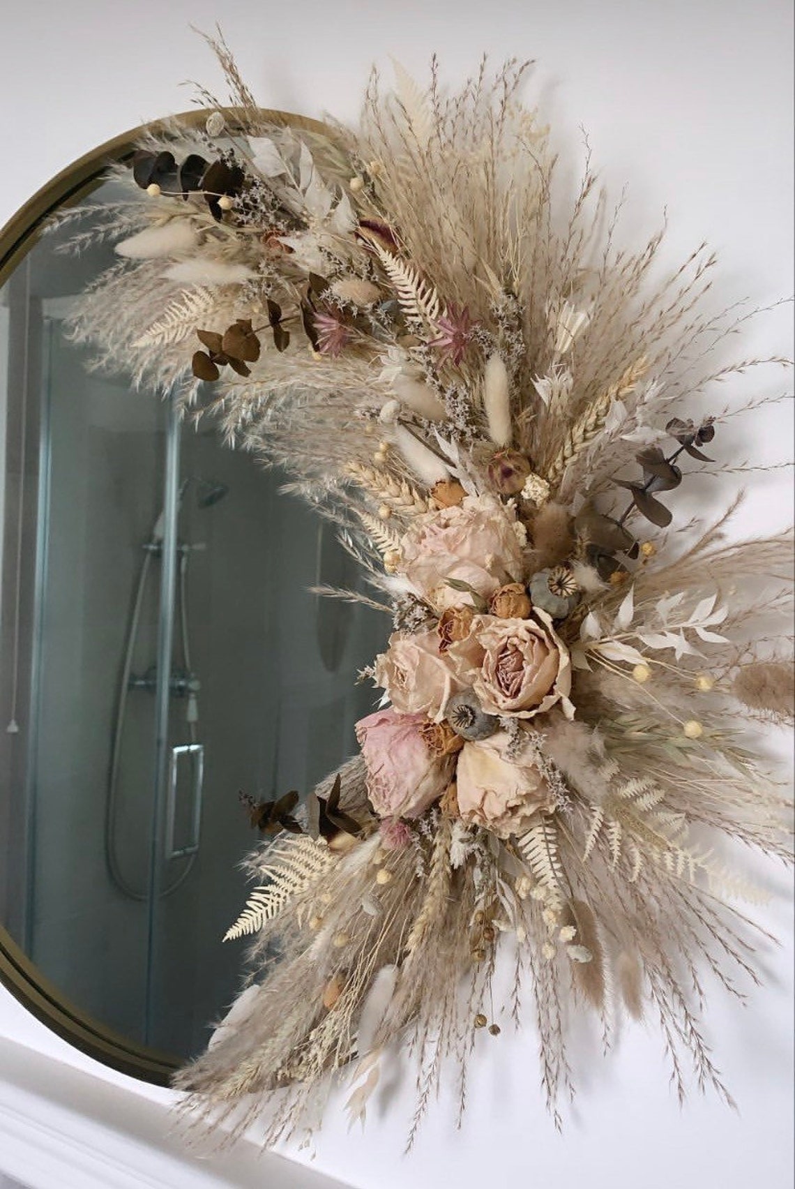 Mirror swag. dried flower installation. Floral display. Dried Etsy