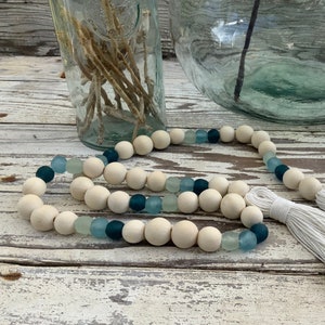 Ombre Sea Glass Garland | Coastal Living | Coastal Decor | BOHO Decor | Rustic Decor | Aqua Recycled Glass Garland | Farmhouse Decor