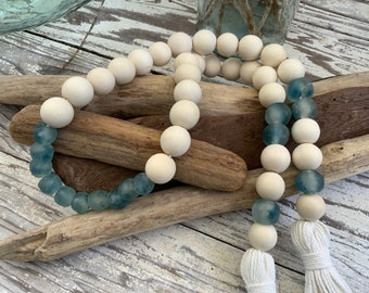 Blue Wave Sea Glass Garland | Coastal Decor | Beach House Living | Coastal Living | Farmhouse Garland | Rustic Decor | Rustic Garland