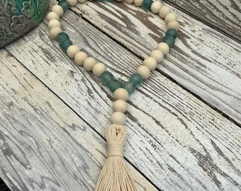 Guirnalda de vidrio de mar en bucle, Guirnalda de vidrio de mar, Guirnalda de BOHO, Cuentas de bendición, Guirnalda de granja, Decoración costera, Decoración rústica, Decoración boho,