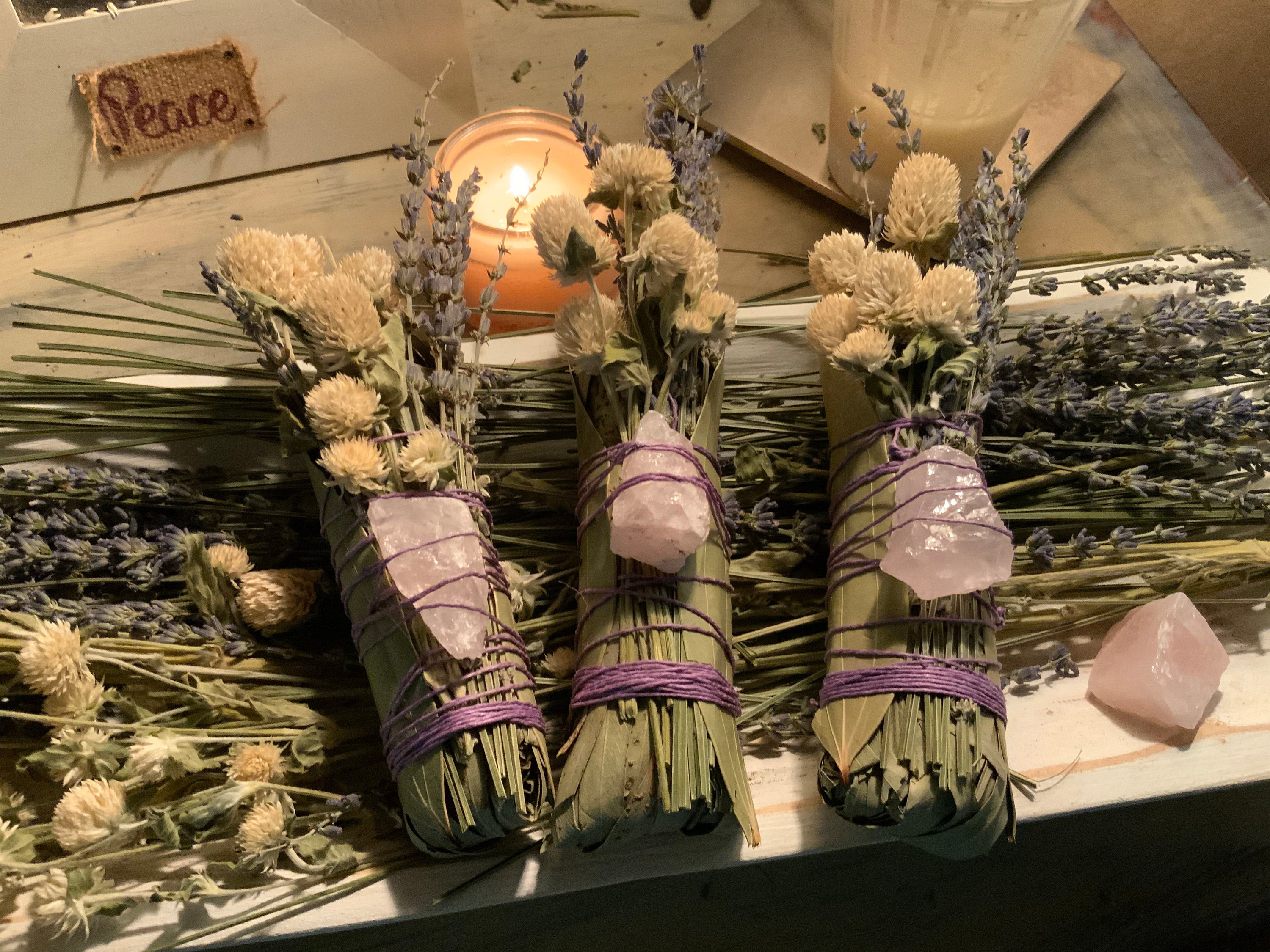 PROTECTION ENERGY Smudge | White Sage Alternative | Herbal Cleanser | Eucalyptus and Lavender Wands | Ritual Smoke Cleanser | Rose Quartz