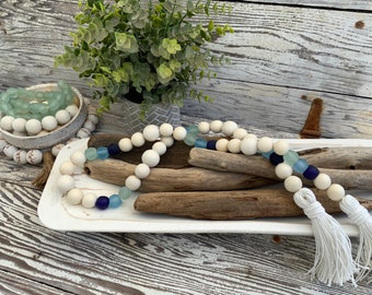 Jumbo Ombre Sea Glass Garland | Coastal Living | Recycled Sea Glass Garland | Rustic Garland | BOHO Living | Coastal Decor | Beach House