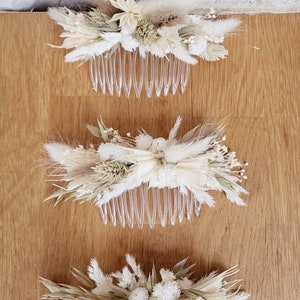 Coiffure, peigne mariée fleurs séchées. Mariage. Accessoire fleuri. Demoiselles et fillettes d'honneur, boutonnière. Cortège temoin. bohème image 2