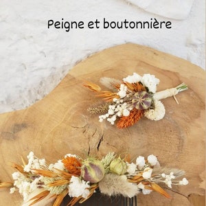 Coiffure, peigne mariée fleurs séchées. Mariage. Accessoire fleuri. Demoiselles et fillettes d'honneur, boutonnière. Cortège temoin. bohème image 7