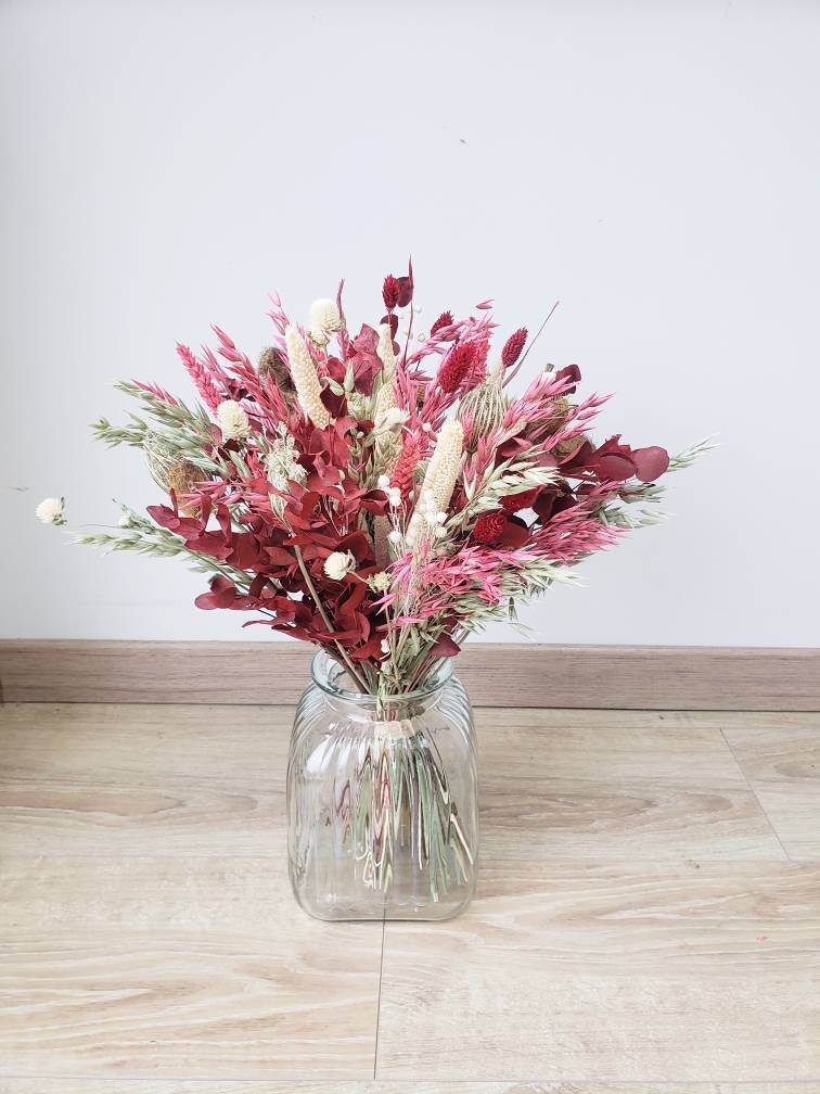 Valentine Le Bouquet de Fleurs Séchées Dans Les Teintes Roses et Rouges. Anniversaire, Saint-Valenti