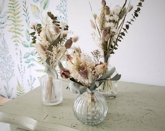 Nano bouquet de fleurs séchées avec son vase. Merci maîtresse. Cadeau anniversaire, tables mariage, fête des mères, naissance, remerciements