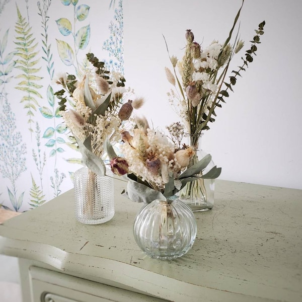 Nano bouquet de fleurs séchées avec son vase. Merci maîtresse. Cadeau anniversaire, tables mariage, fête des mères, naissance, remerciements