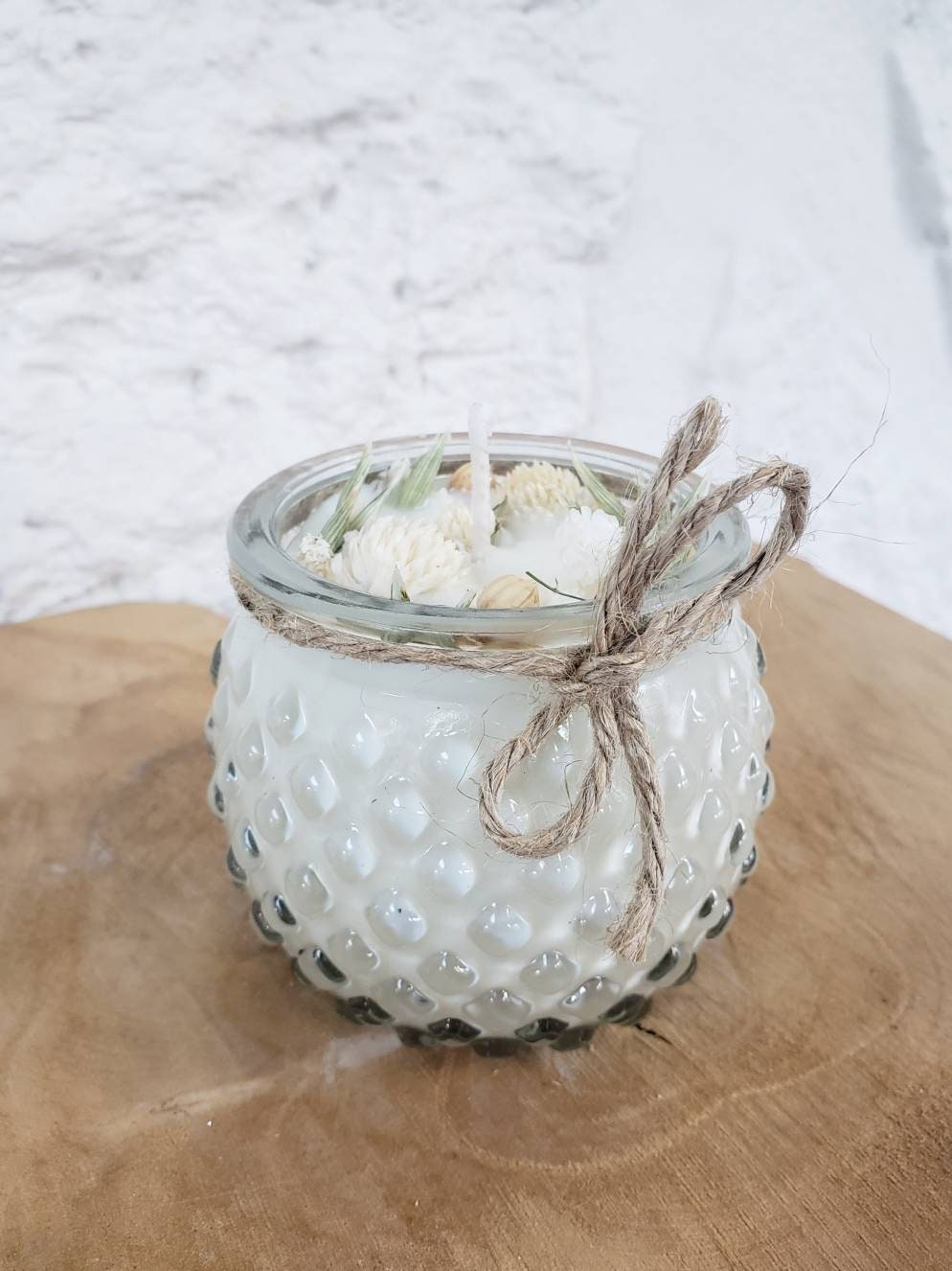 Bougie Naturelle en Cire de Soja et Fleurs Séchées. Mèche Coton, Contenant Rétro. Cadeau Anniversair