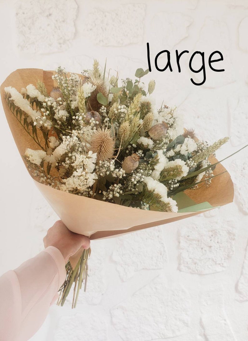 ALBA the bouquet of country and timeless dried flowers, white and green. Gypsophila, eucalyptus. Birth, wedding, Mother's Day 