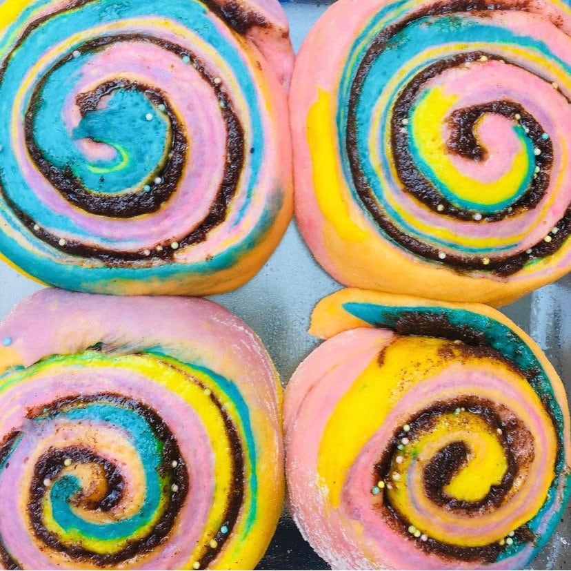 Rainbow Cinnamon Rolls With a Cream Cheese Glaze Etsy