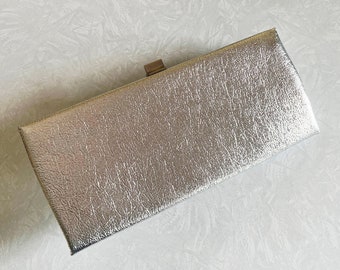 Vintage L & M Silver Pleather Clutch Evening Bag Made in USA