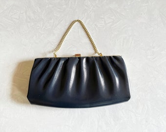 1980's Navy Pleather Clutch Evening Bag