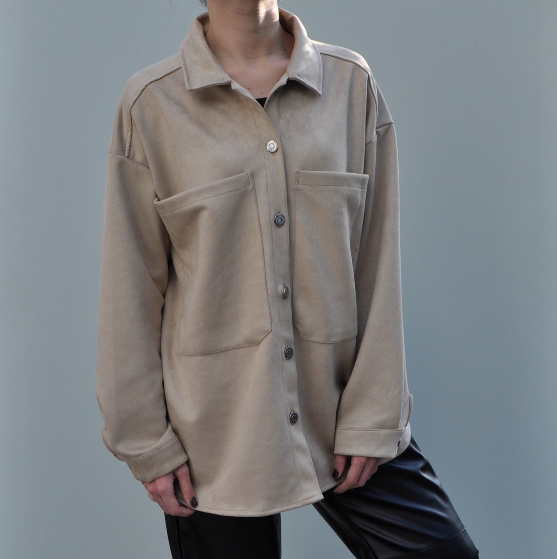 beige oversized shirt jacket