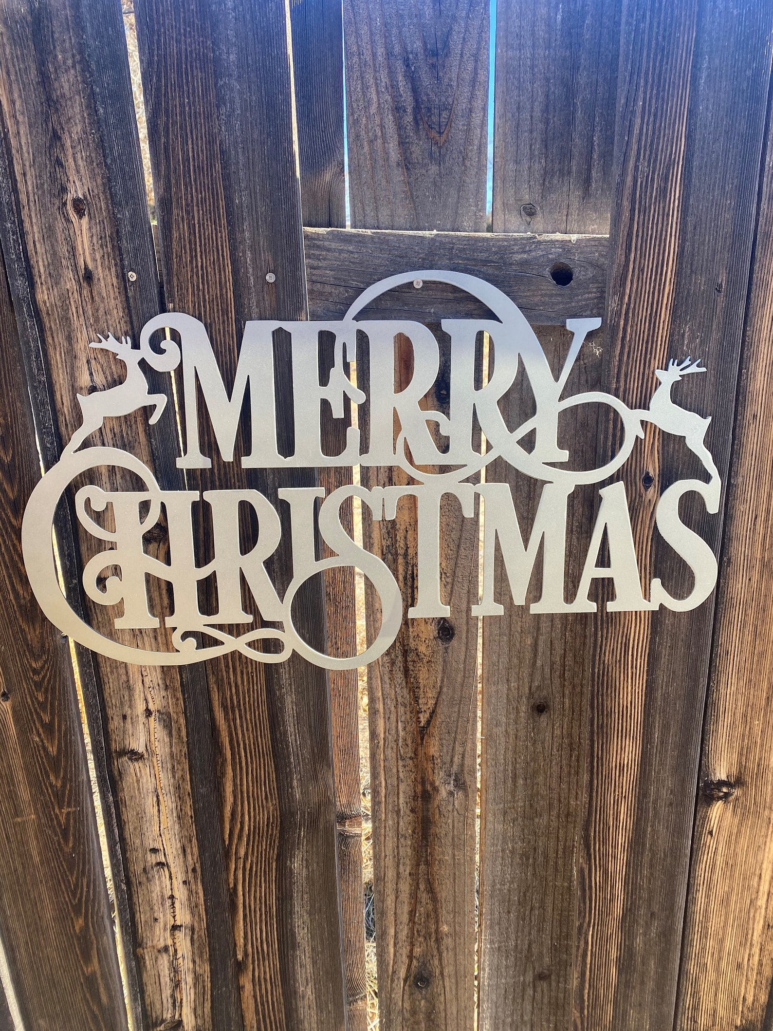 Merry Christmas Reindeer Metal Art Wall Sign Etsy