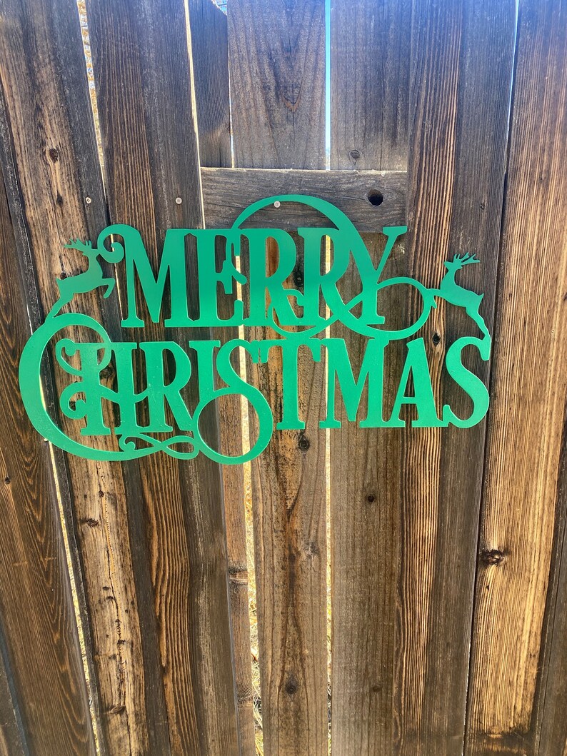 Merry Christmas Reindeer Metal Art Wall Sign Etsy