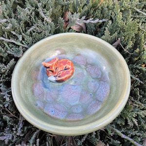 Dreaming Fox Forest Ceramic Jewelry Dish - Handmade Stoneware Trinket Bowl
