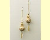 Fancy gold beaded one of a kind earrings with gold chain accents, shoulder dusters, Women s jewelry, evening, dangle