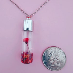 RED FLOWER NECKLACE , Real flower terrarium necklace , pressed flower necklace , dried flower necklace , birthday gift for her ,