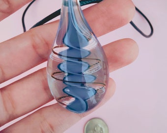 Blue Sapphire Lampwork Glass Pendant Necklace, Romantic Jewelry