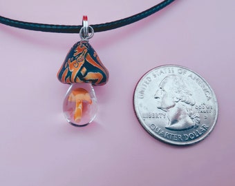 MUSHROOM CHARM JEWELRY , Terrarium Resin Necklace , Jewelry , Amber Glass & Resin Mushroom Necklace Gift For Bestfriend , Free Shipping