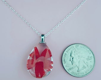 REAL GLASS PENDANT Jewelry, Real Red Flower on 18 inch Silver Plated Chain, Light Red Flower Jewelry for Bridal Gift, Birthday Gift for Her