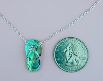 Abalone Shell Flip Flop Pendant, Sterling Silver Necklace