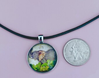 ELEPHANT CHARM NECKLACE, Waxed Cord Necklace with Elephant Pendant, Lucky Charm Pendant, Animal Pendant for Teenager, Handmade Elephant