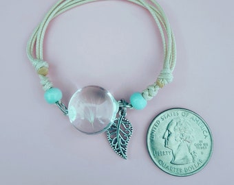 DANDELION ADJUSTABLE BRACELET, Gift for Best Friend, Glass Bracelet, Clear Dandelion Adjustable Bracelet for Teenager's Birthday, Free Ship