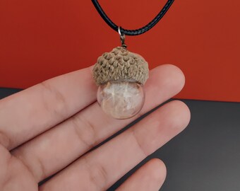 GLASS  DANDELION CONE Pendant, Acorn Shaped Pendant, Acorn & Dandelion Glass Pendant, Acorn Handmade Pendant on 18 inch Silver Chain