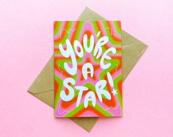 Carte de voeux et enveloppe Vous êtes une star - Merci / Célébration / Félicitations - A6 - Respectueux de l'environnement / Recyclé - Angharad Ffion Design