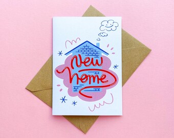 Carte de voeux pour un déménagement avec enveloppe - Jolie maison - Pendaison de crémaillère - A6 - Respectueux de l'environnement / Recyclé - Angharad Ffion Design