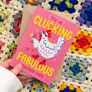 Carte de voeux pour la fête des mères à une fabuleuse mère poule - A6 - jeu de mots poulet drôle mignon - recyclé respectueux de l'environnement - Angharad Ffion Design image 2