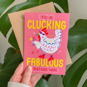 Carte de voeux pour la fête des mères à une fabuleuse mère poule - A6 - jeu de mots poulet drôle mignon - recyclé respectueux de l'environnement - Angharad Ffion Design image 1