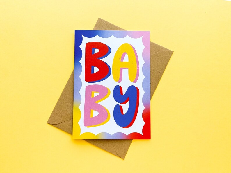 Carte de voeux BÉBÉ avec enveloppe - Nouveau-né / Shower de bébé / Félicitations - A6 - Respectueux de l'environnement / Recyclé - Angharad Ffion Design image 1