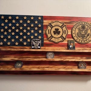 FREE SHIPPING 13x24 Customizable Challenge Coin Display Rack - Rustic American Flag -Free Personalization - Law Enforcement/Military/Fire