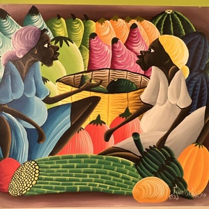 Francis Paraison Original Painting Fruit Market, 20” x 24”, Signed & Dated 1987