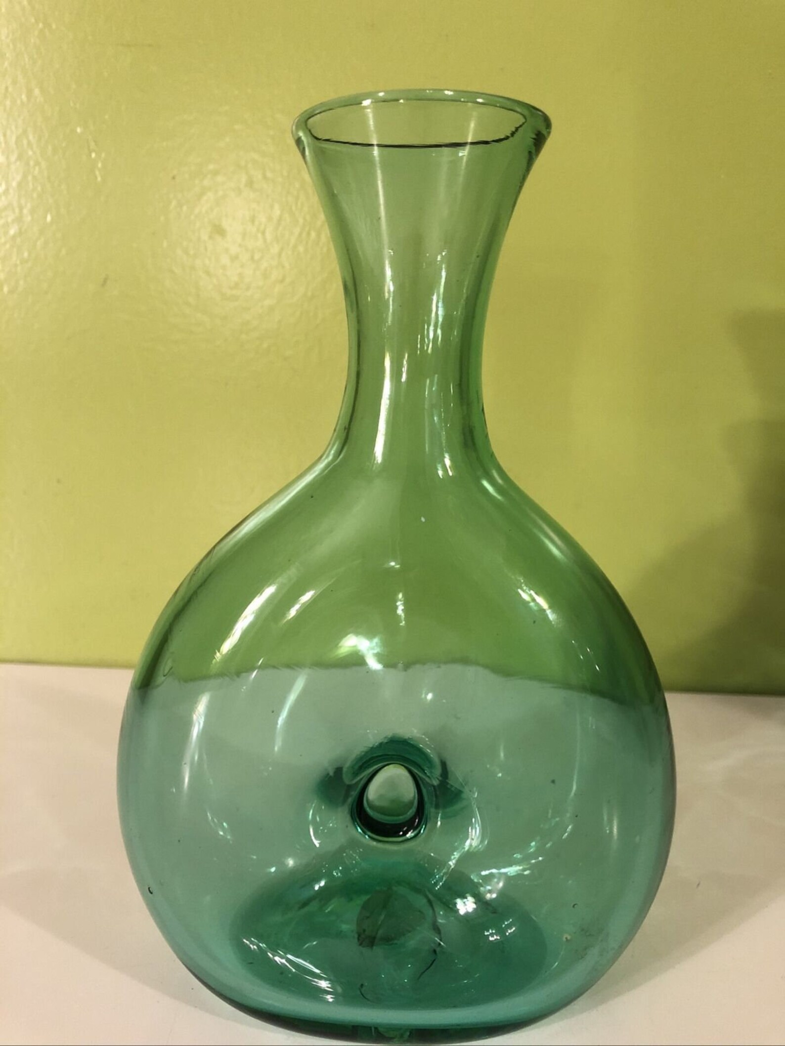 Blenko Art Glass Mint Green Donut Hole Pinched Bud Vase Rough Etsy