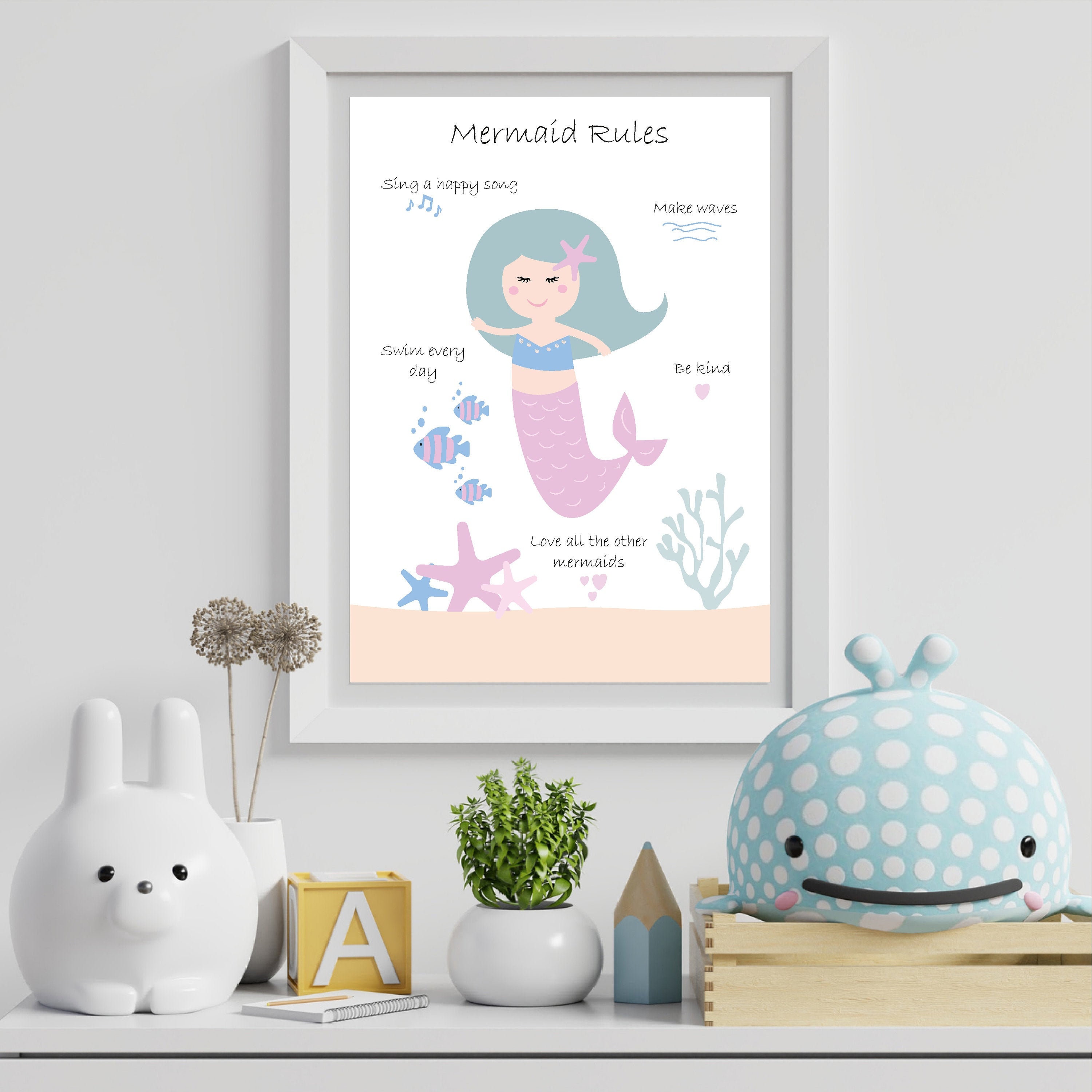 Mermaid print mermaid rules print for girls room under the Etsy