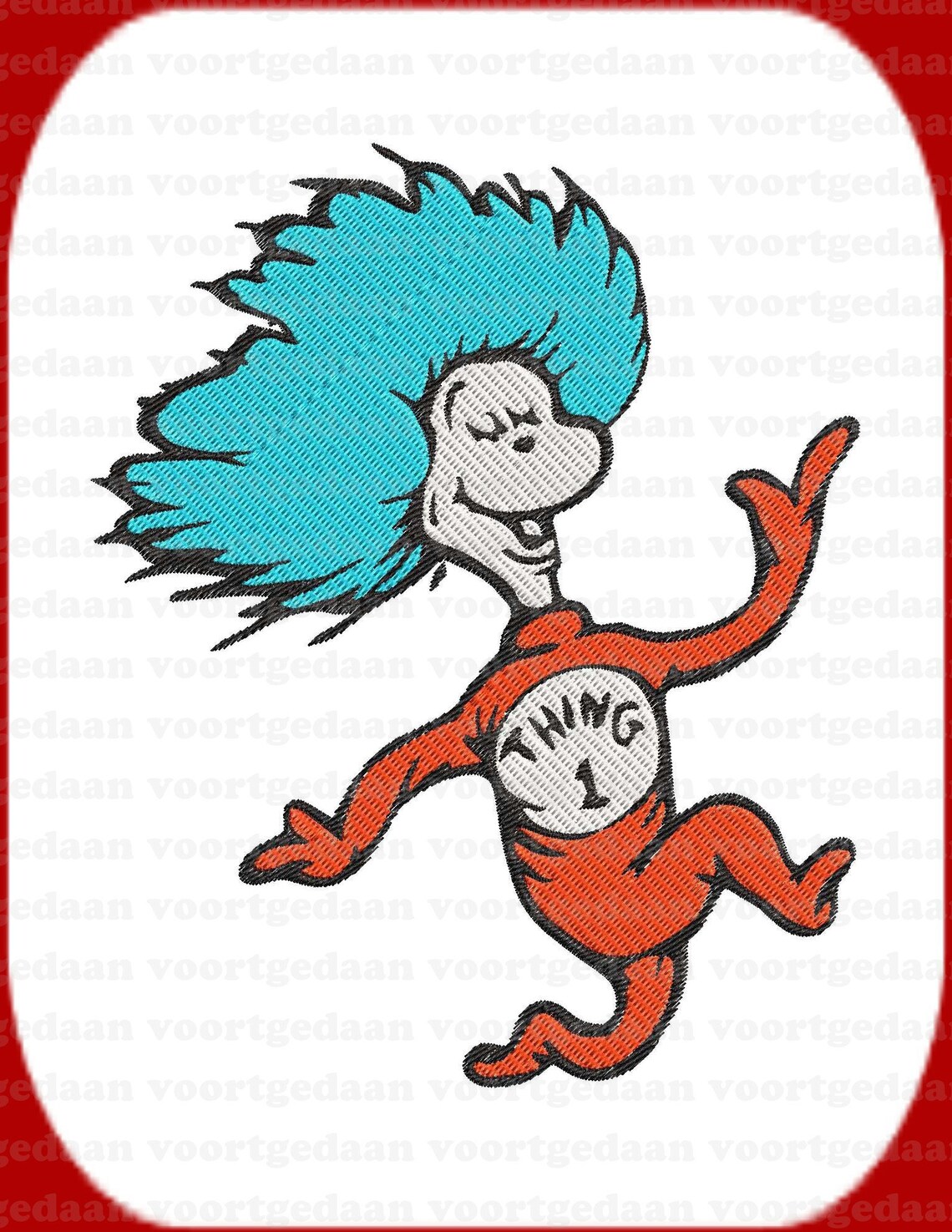 Dr seuss thing 1 filled embroidery design instant download  etsy